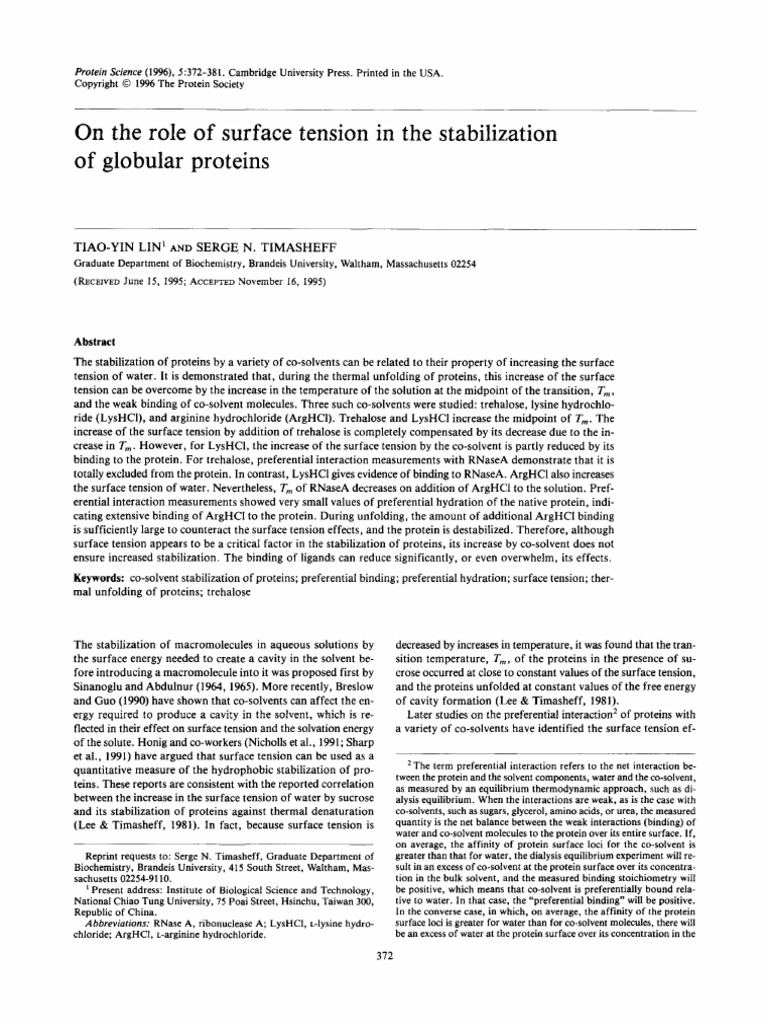 Protein Science - February 1996 - Lin - On The Role of Surface Tension ...