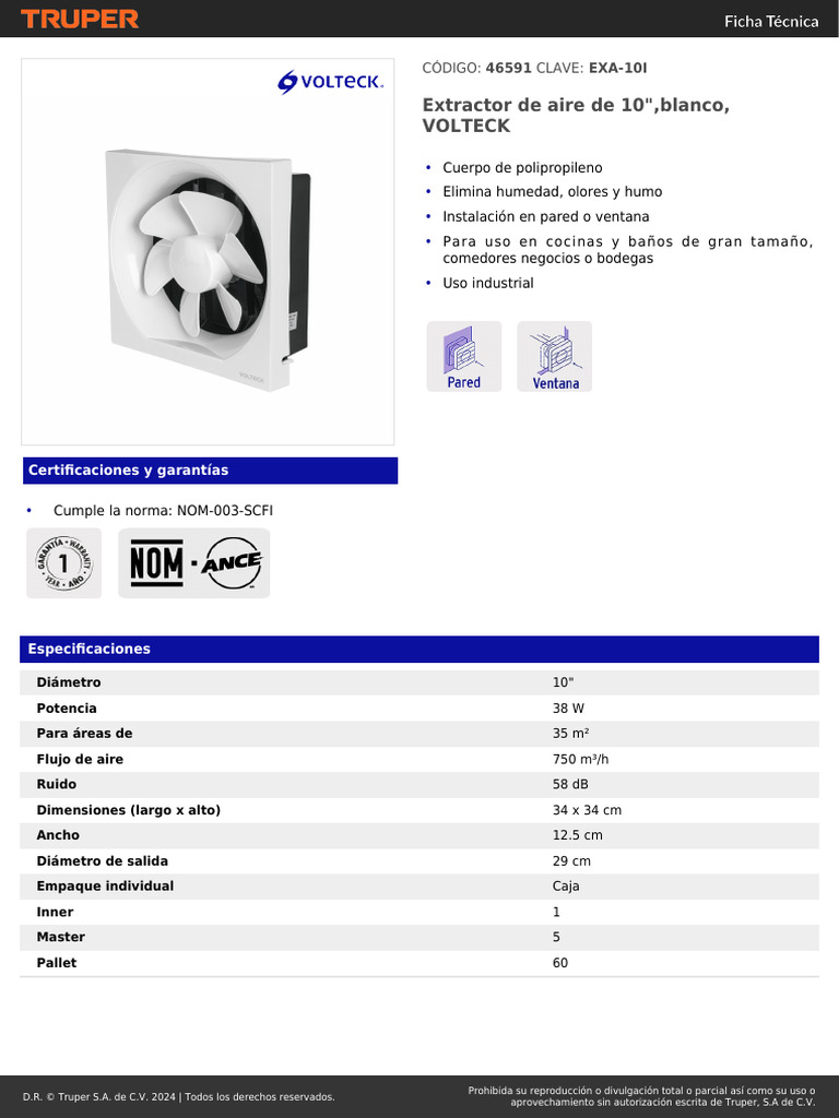 Extractor de Aire Volteck 10