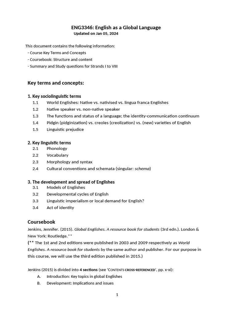 Global Englishes Course Overview | PDF | English Language | English As ...