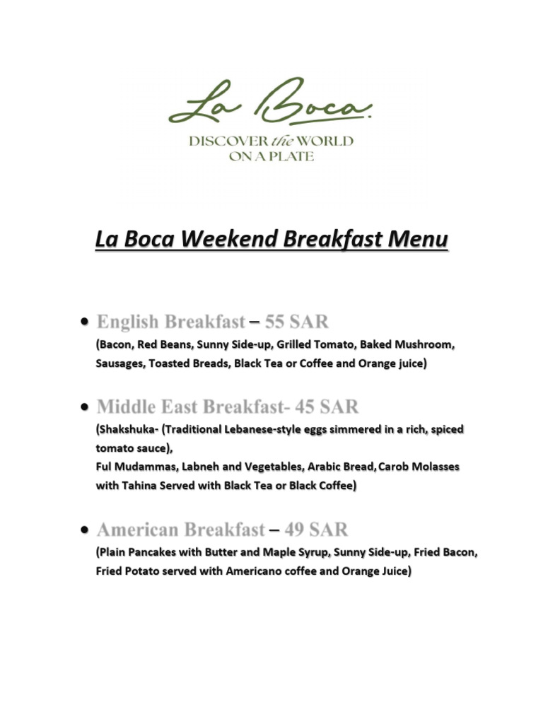 Saturday Breakfast Menu | PDF