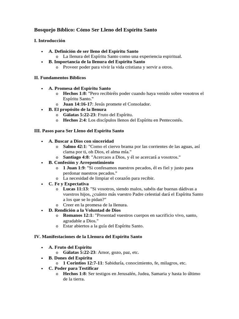 Bosquejo Bíblico - COMO SER LLENOS DEL ESPIRITU SANTO | PDF | espíritu ...