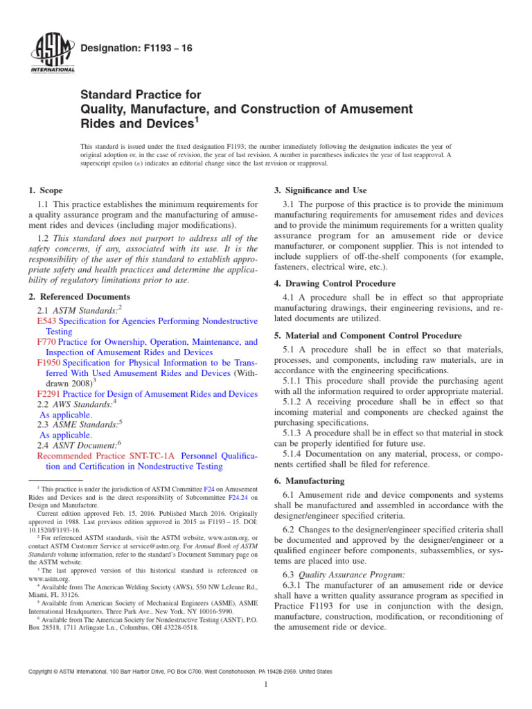 ASTM F1193 Amusement Ride Standards | PDF | Nondestructive Testing