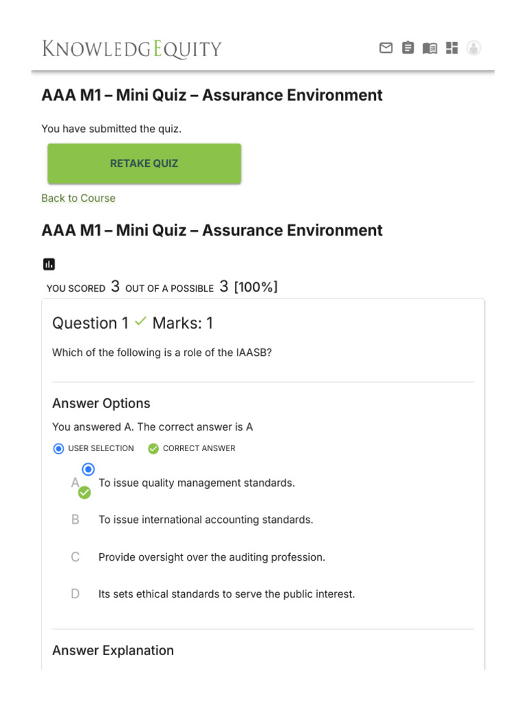 AAA M1 - Mini Quiz - Assurance Environment - KnowledgEquity | PDF ...