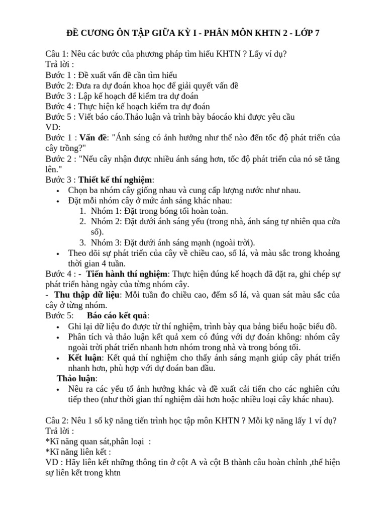 ĐỀ CƯƠNG ÔN TẬP KHTN 2 | PDF