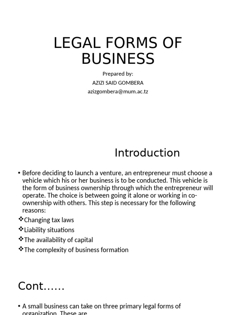 Legal Forms Of Business