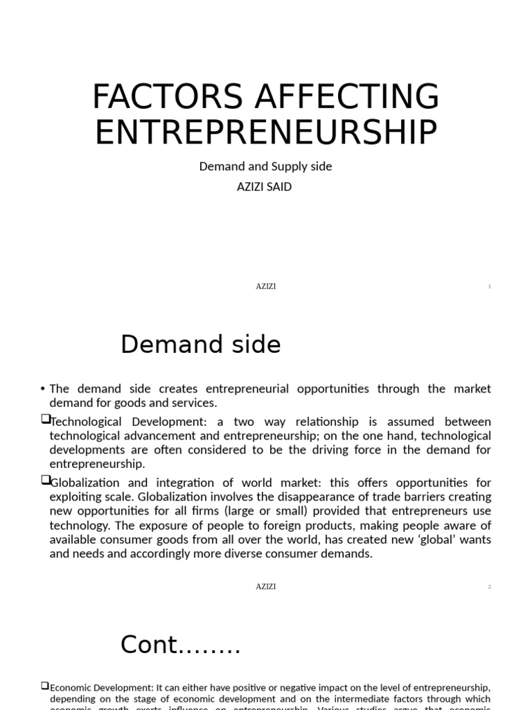 Factors Affecting Entrepeneurship | PDF | Entrepreneurship | Business ...