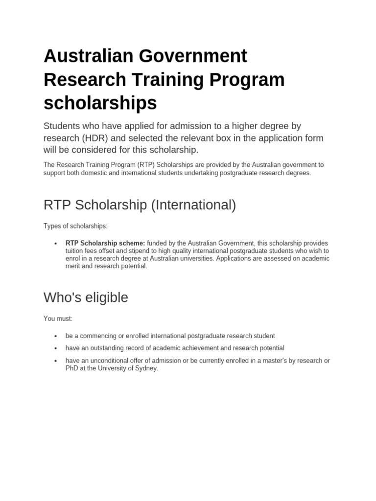 Australian Government Research Training Program Scholarships | PDF