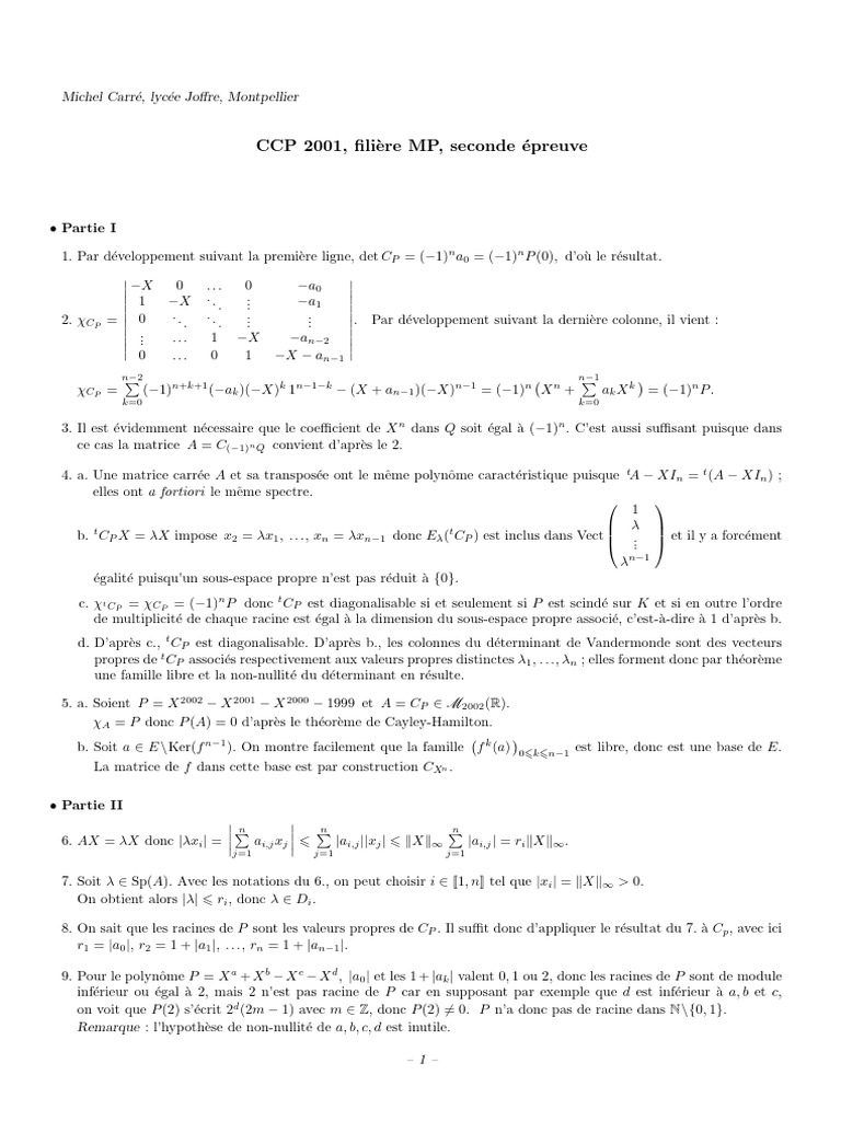 Matrices Compagnons et Polynômes Caractéristiques | PDF | Valeur propre ...