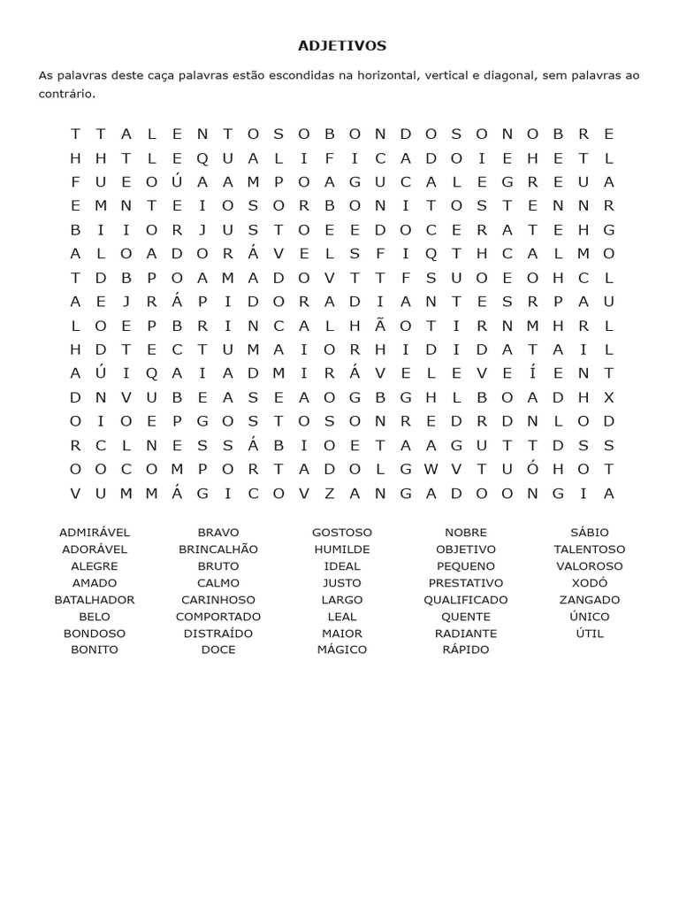 ADJETIVOS - Imprimir Caça Palavras | PDF