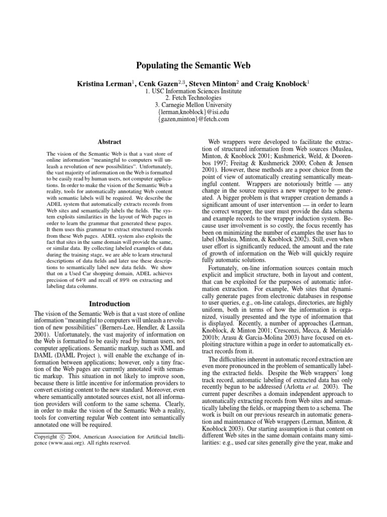 Populating The Semantic Web | PDF | Semantic Web | World Wide Web