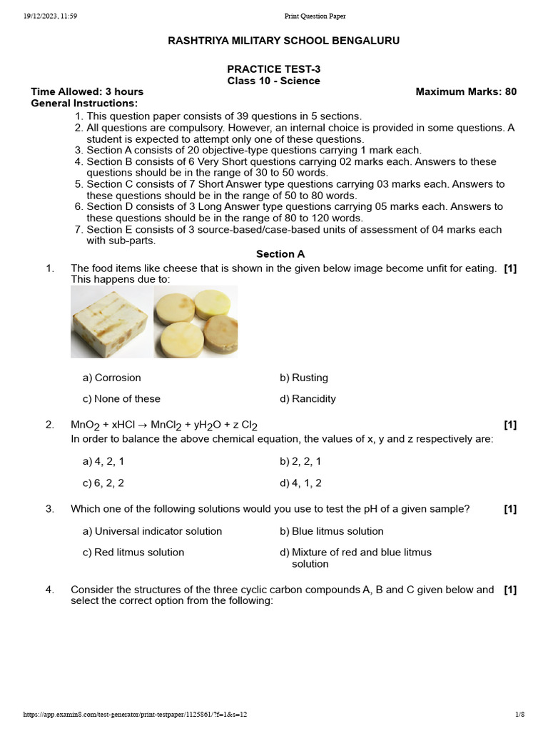 Class 10 Science Practice Test Paper | PDF | Neuron | Nerve