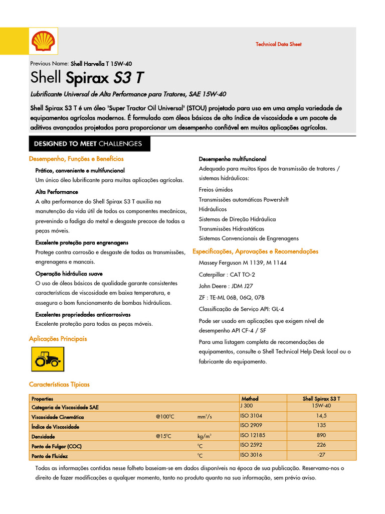 Óleo Shell Spirax S3 T 15W-40 para Tratores | PDF | Óleo de motor ...