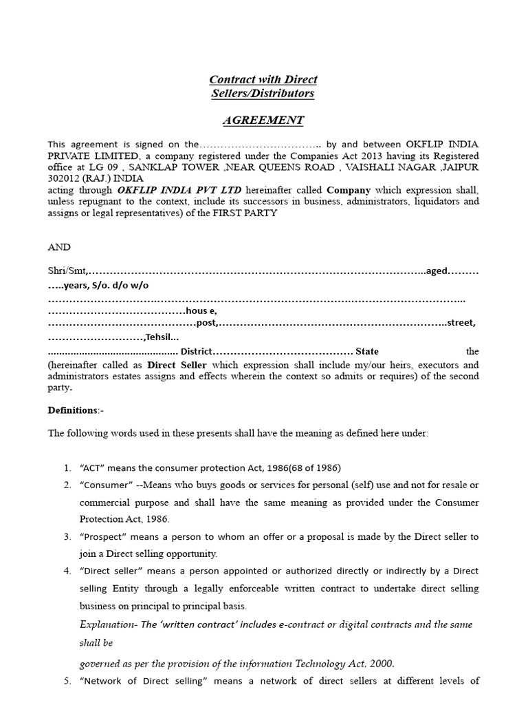 Direct Seller Agreement with OKFLIP India | PDF | Sales | Identity Document