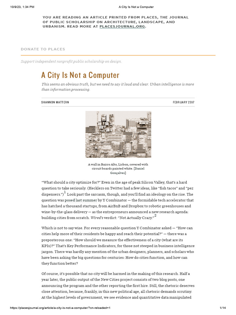 Mattern - 2017 - A City Is Not A Computer | PDF | Archive | Libraries