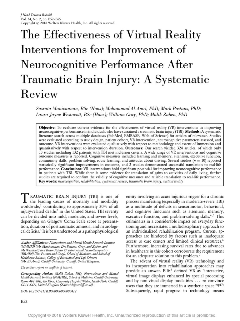 Manivannan2018. The Effectiveness of Virtual Reality Interventions For ...