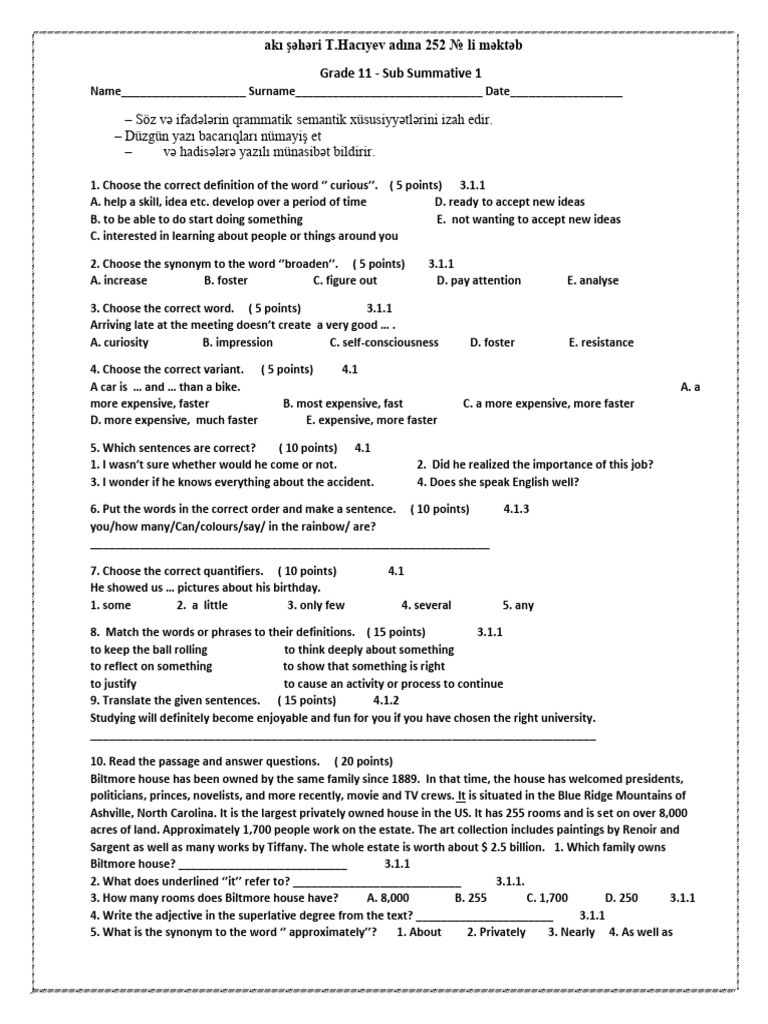Grade 11 English Summative Assessment | PDF | Linguistics