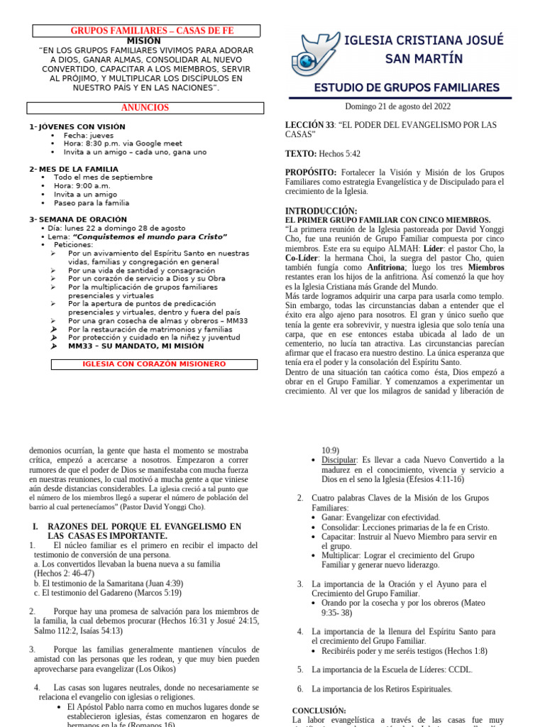 GF Lección 33 El Poder Den Evangelismo Por Las Casas | PDF ...