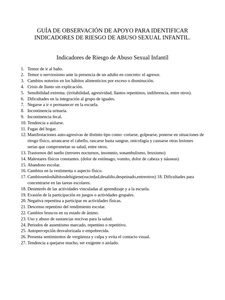Indicadores de Riesgo de Abuso Sexual Infantil | PDF