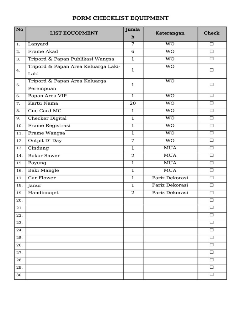 Form Checklist Peralatan Acara | PDF