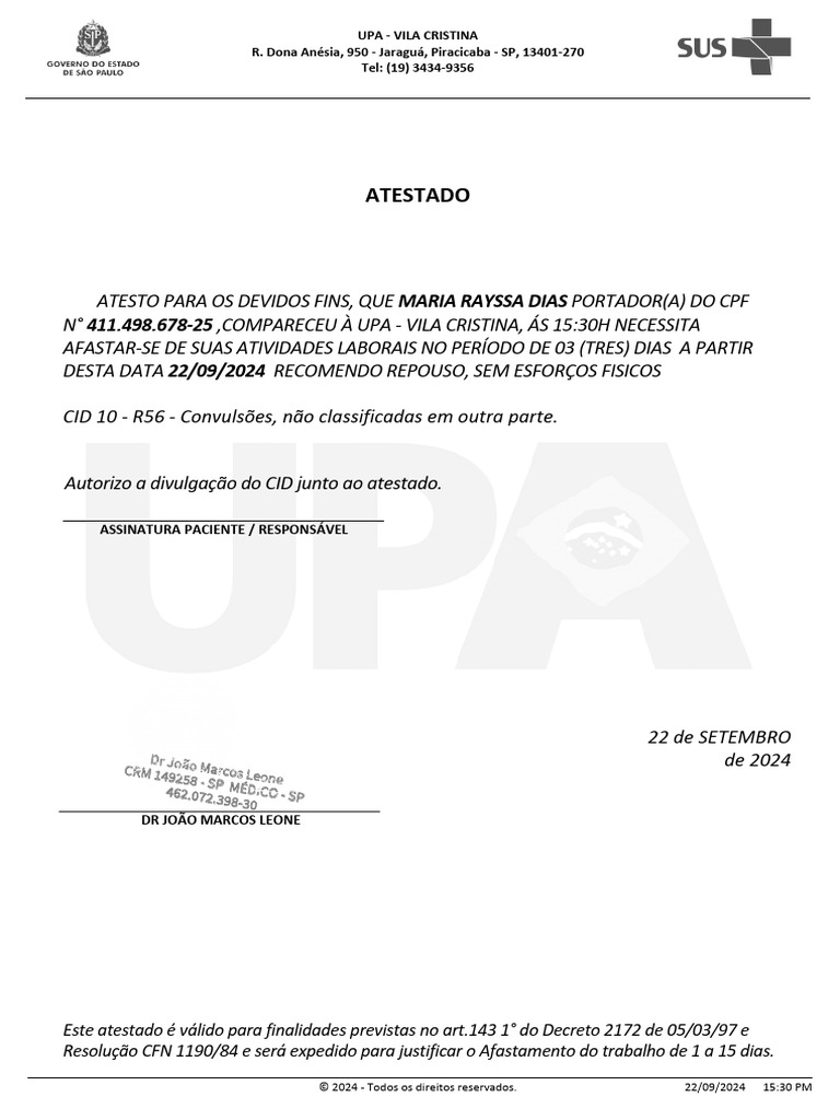 ATESTADO MÉDICO SP - | PDF
