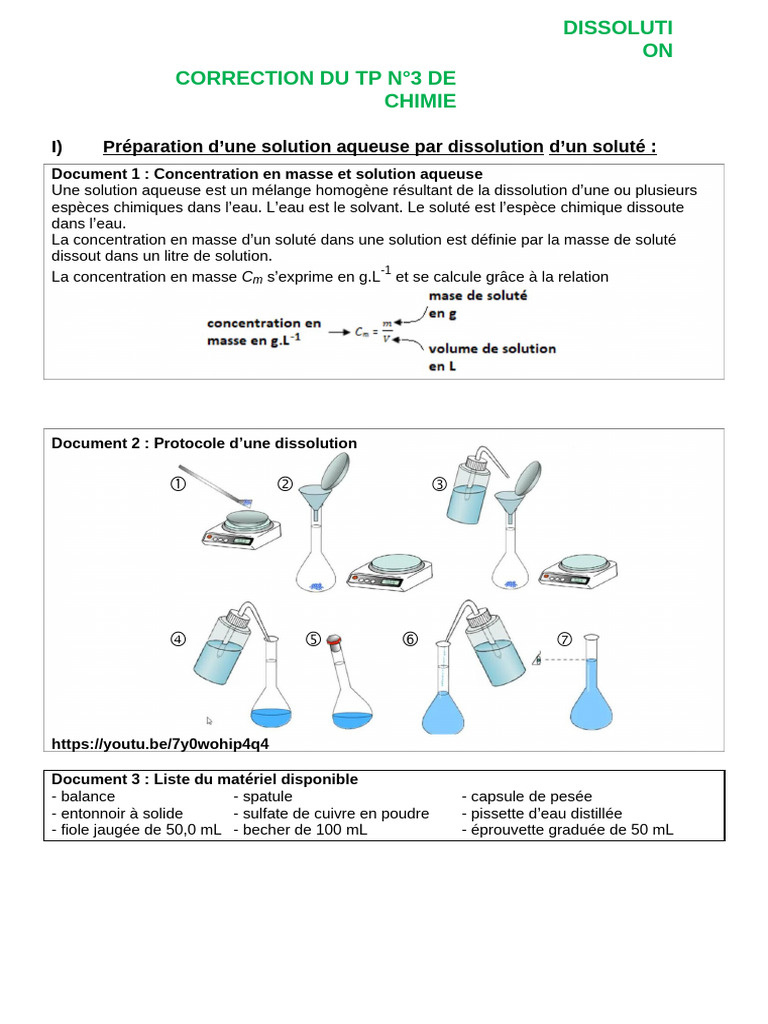 Correction TP : Solutions aqueuses et dilution | PDF | Cuivre | Chimie