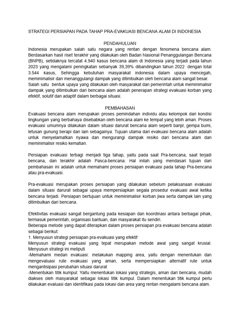 Strategi Pra-Evakuasi Bencana Alam Indonesia | PDF