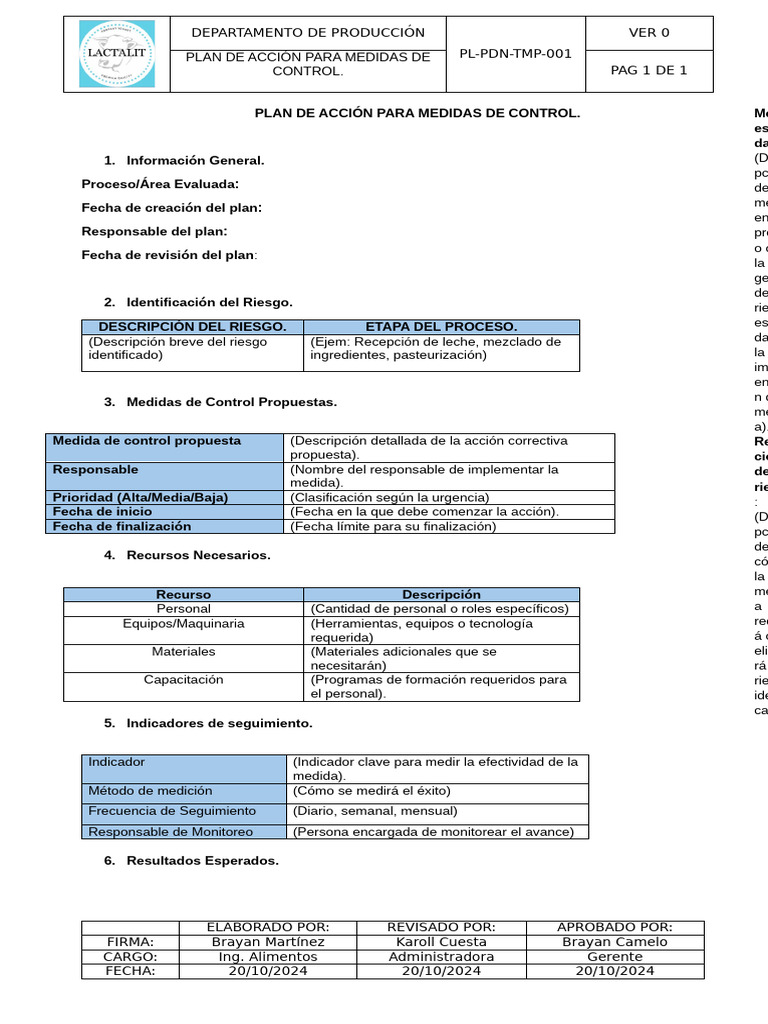 Plan de Acción para Medidas de Control. | PDF