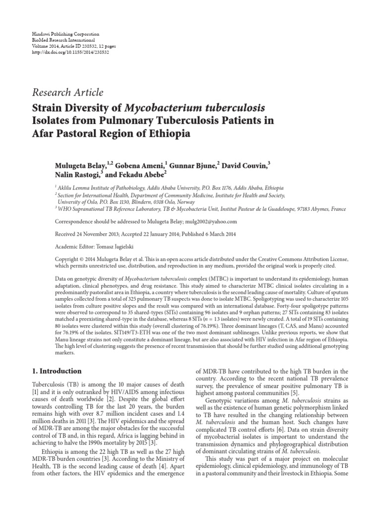 Strain Diversity of Mycobacterium Tuberculosis Iso | PDF | Tuberculosis ...