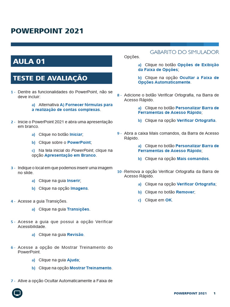 Gabarito PowerPoint 2021: Testes e Funcionalidades | PDF | Janela ...