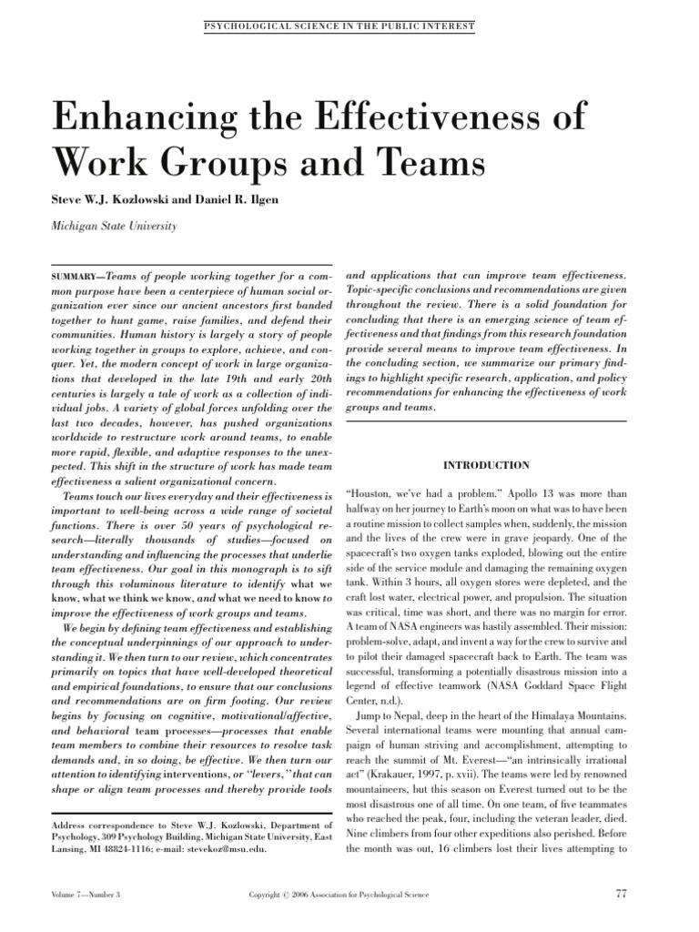 2006 - Kozlowski - Enhancing Team Effectiveness | PDF | System ...