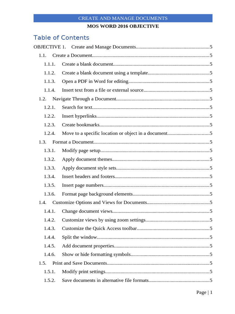Mos Word 2016 Objective | PDF | Paragraph | Note (Typography)