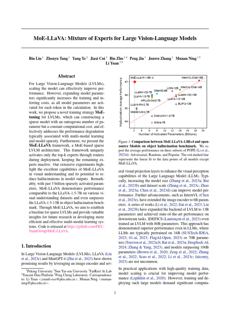 Moe-Llava: Mixture of Experts For Large Vision-Language Models | PDF ...