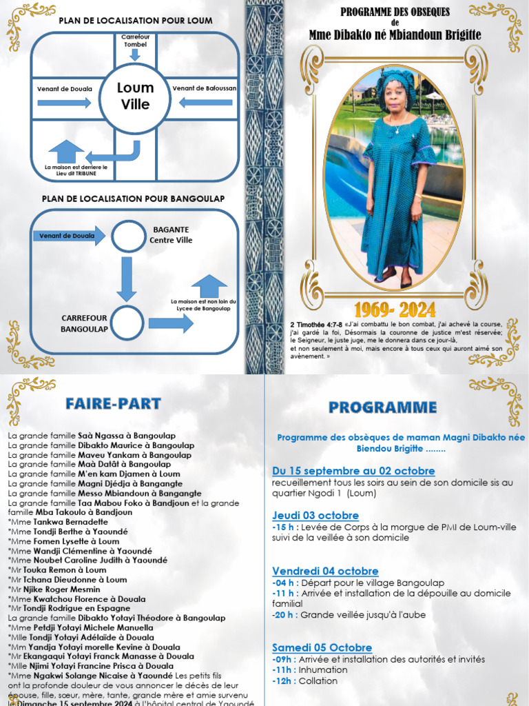 Programme des Obsèques de Mme Dibakto | PDF