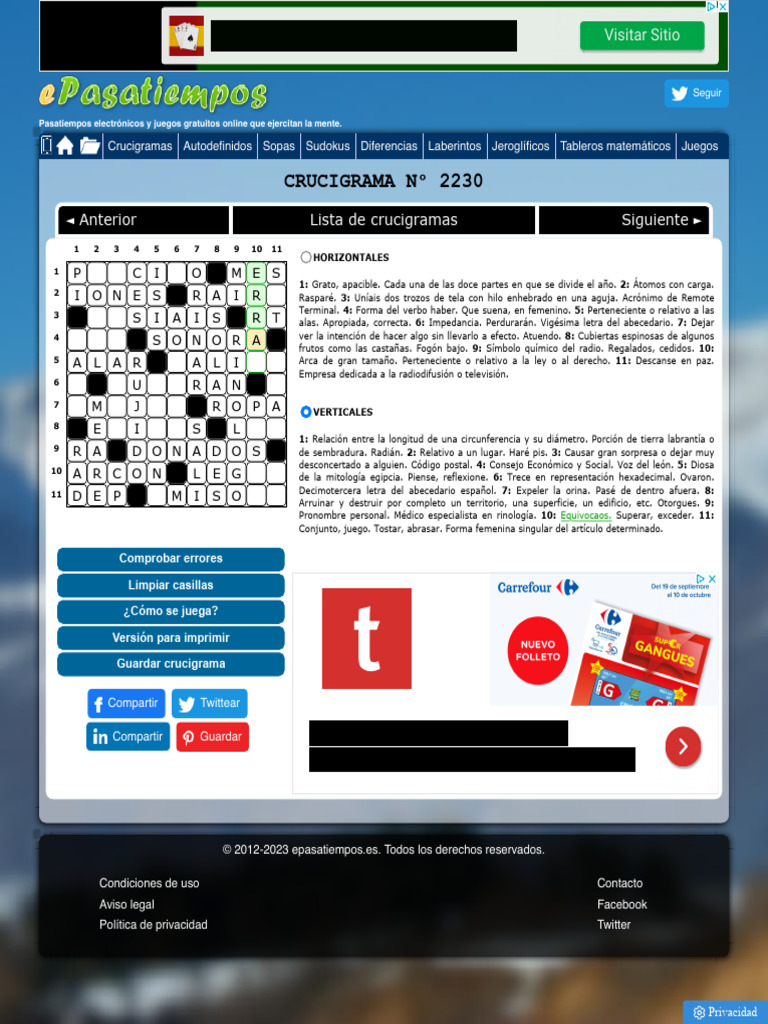 Crucigrama N° 2230: Pasatiempos Online | PDF