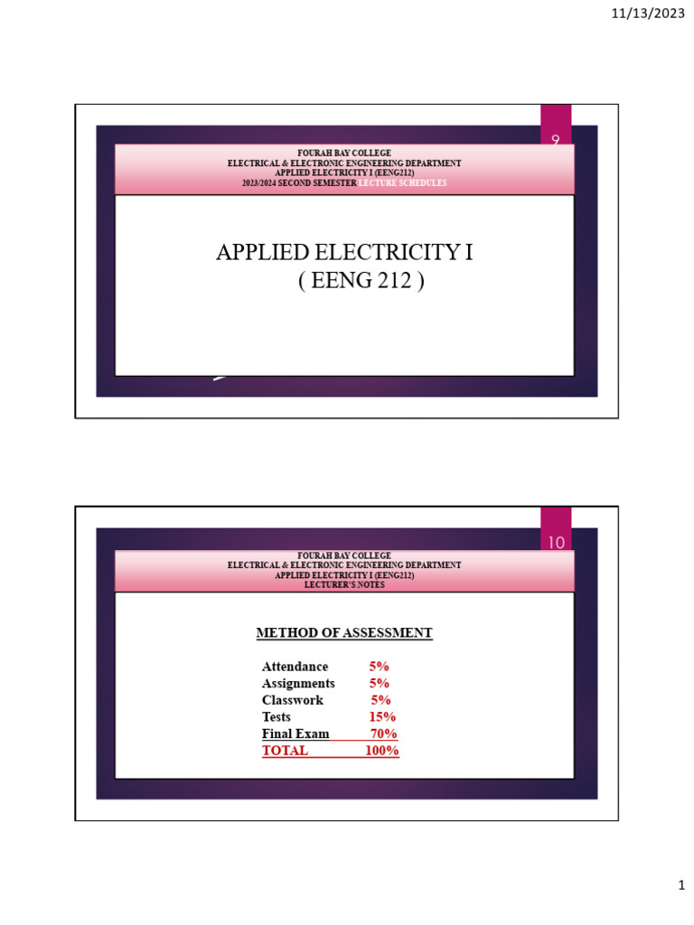Applied Electricity I Lecture Notes | PDF | Electrical Resistance And ...
