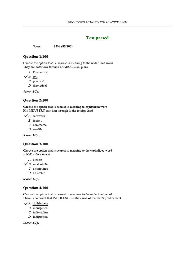 2024 UI Post UTME Mock Exam Guide | PDF | Chemical Reactions ...