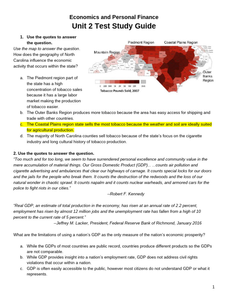 Unit 2 Economics Test Study Guide | PDF | Taxes | Gross Domestic Product