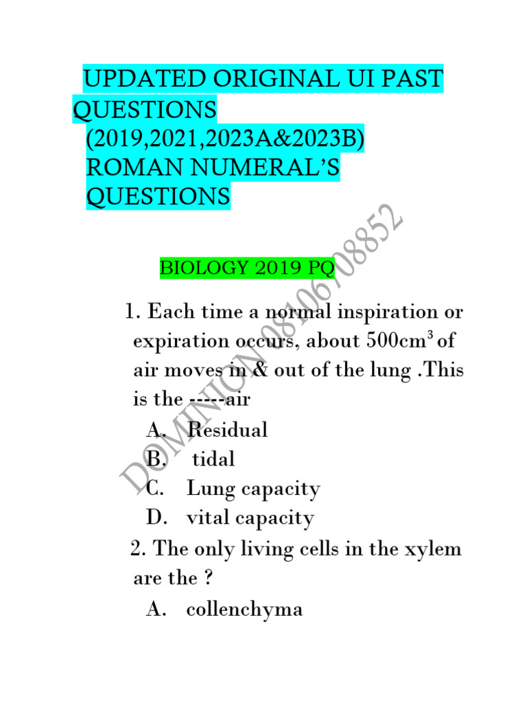 Biology Exam Questions Overview | PDF | Cell (Biology) | Tissue (Biology)