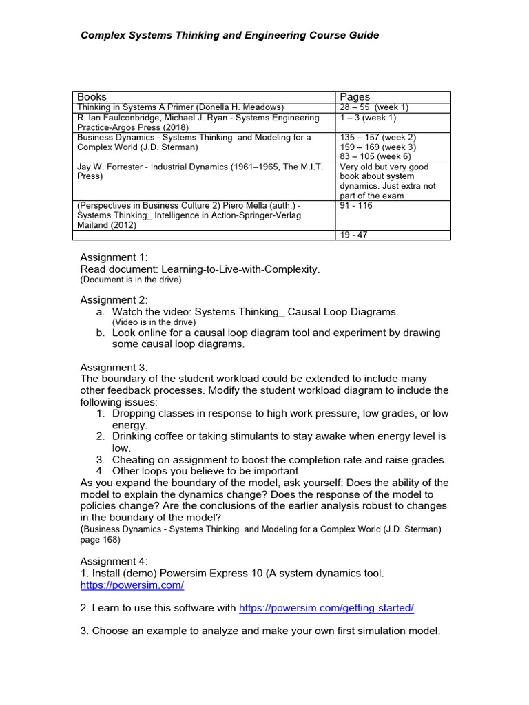 Complex Systems Thinking and Engineering Course Guide | PDF | Applied ...