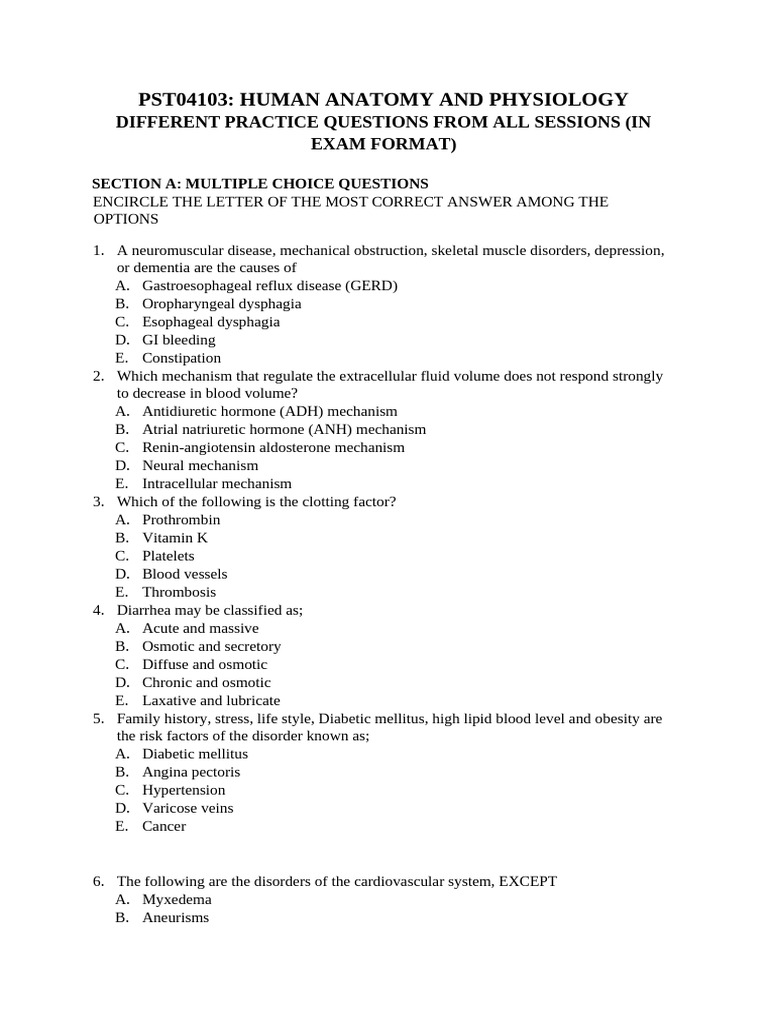 Anatomy and Physiology Practice Questions | PDF | Heart | Epithelium