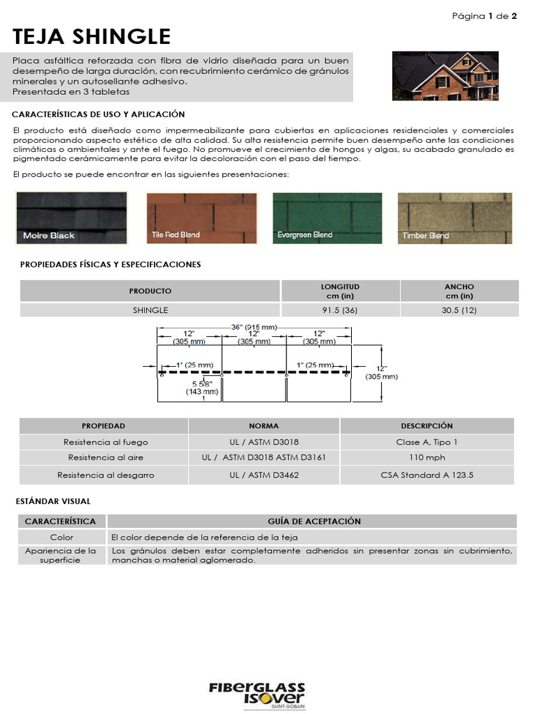 Ficha Técnica Teja Shingle | PDF | Materiales