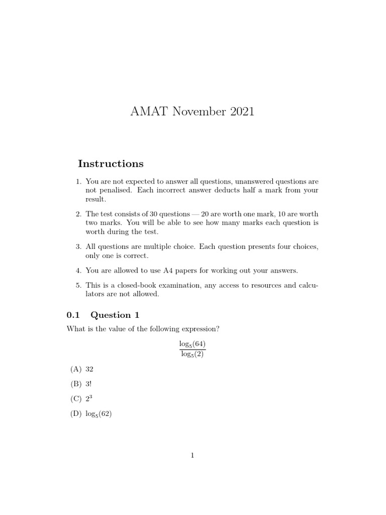 AMAT November 2021 Exam Instructions | PDF | Square Root | Mathematical ...