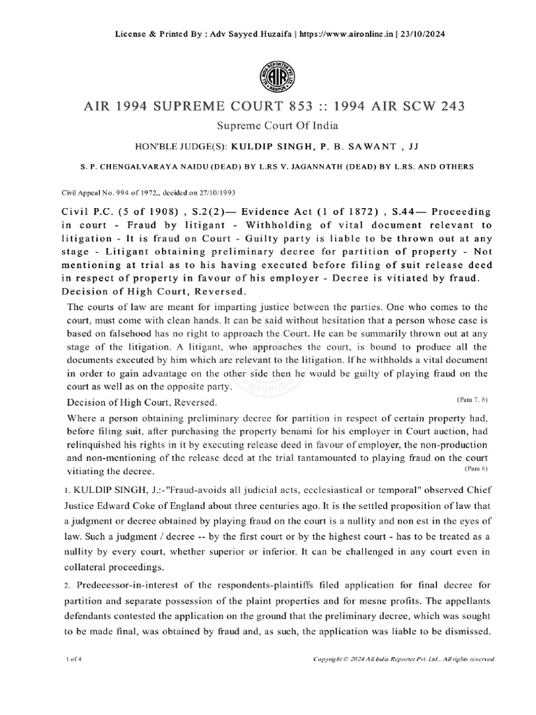 Air 1994 Supreme Court 853 | PDF
