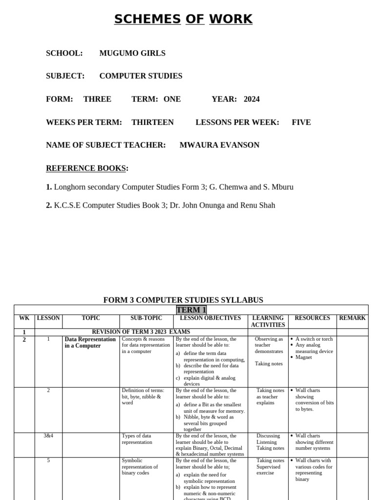 Scheme Of Work Pdf Free Download