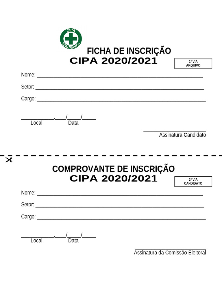 Ficha de Inscrição CIPA 2020/2021 | PDF