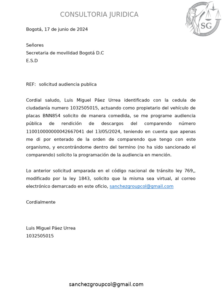 Solicitud Audiencia Pdf Finanzas Y Dinero Derecho