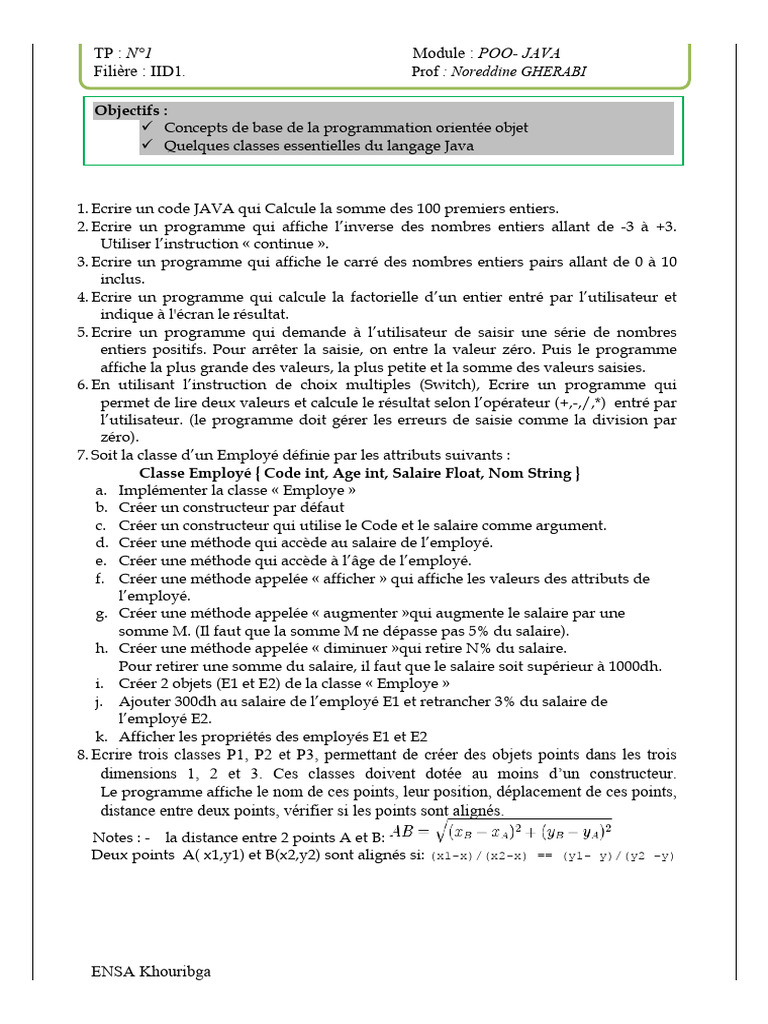 Exercices de POO en Java pour débutants | PDF | Java (Langage de ...