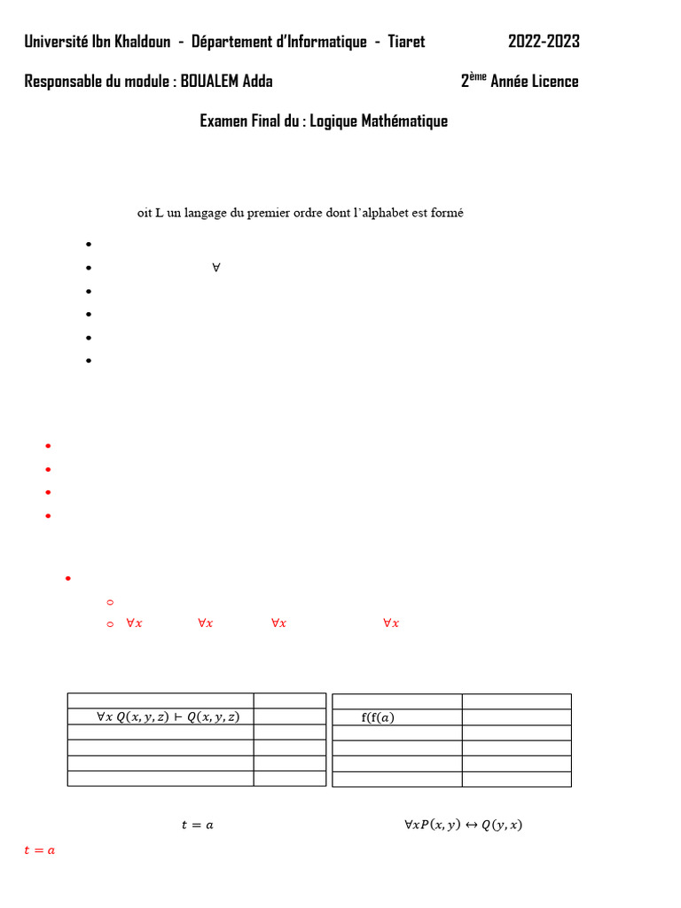 Examen de Logique Mathématique 2022-2023 | PDF | Formalisme (Déductif ...