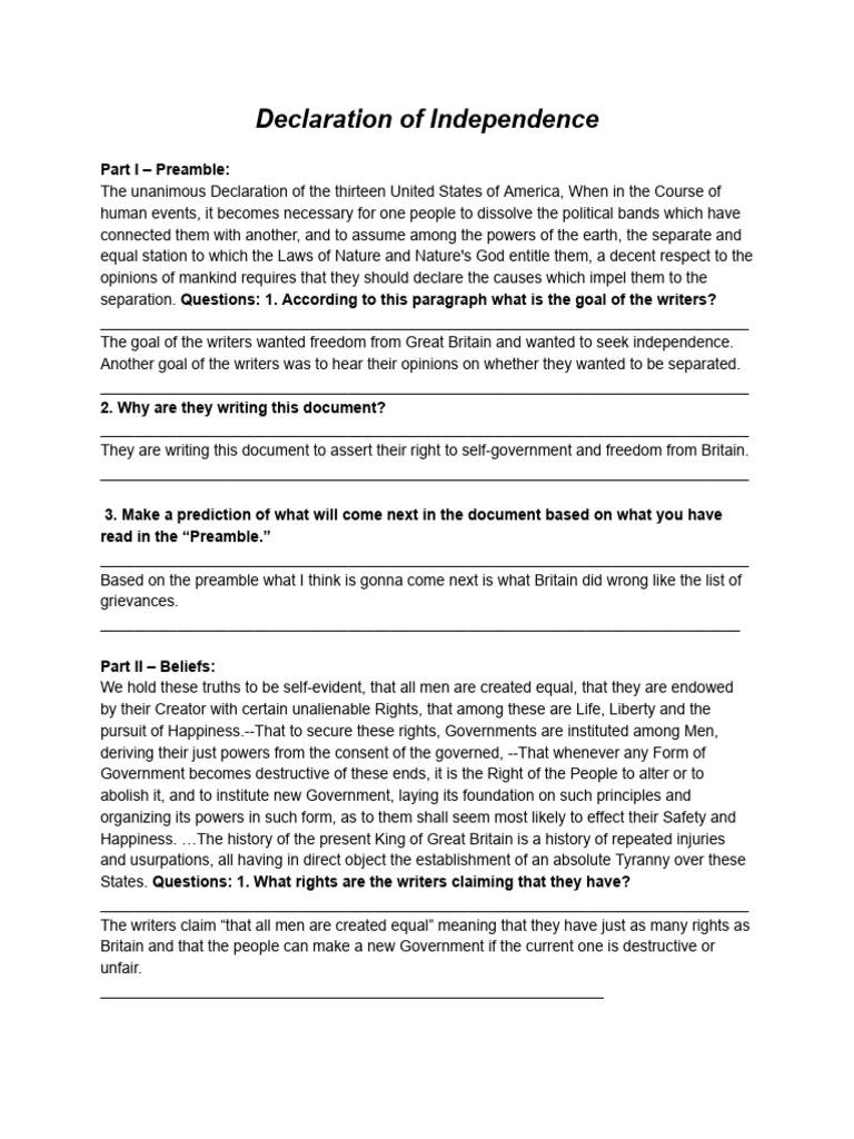 Understanding the Declaration of Independence | PDF | United States ...