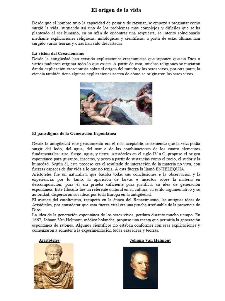 Teorias Sobre El Origen de La Vida | PDF | Química | Naturaleza